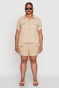 Womens Plus Fixed Cuff Shorts with Tie Waist Belt, 4X