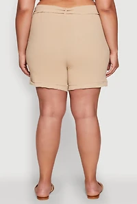 Womens Plus Fixed Cuff Shorts with Tie Waist Belt,