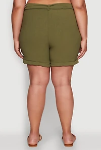 Womens Plus Fixed Cuff Shorts with Tie Waist Belt,