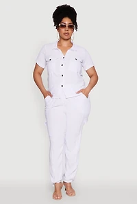 Womens Plus Trendy High Waisted Cargo Pants, White,