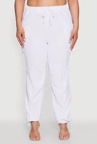 Womens Plus Trendy High Waisted Cargo Pants, White,