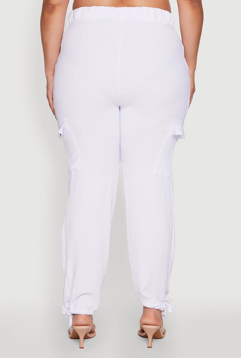 Womens Plus Trendy High Waisted Cargo Pants, White,