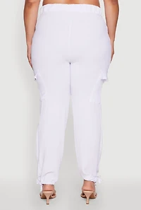 Womens Plus Trendy High Waisted Cargo Pants, White,