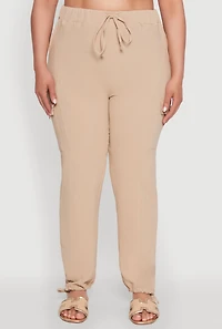 Womens Plus Size Trendy High Waisted Cargo Pants, Khaki, Size 3X