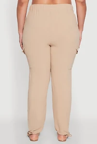 Womens Plus Size Trendy High Waisted Cargo Pants, Khaki, Size 3X