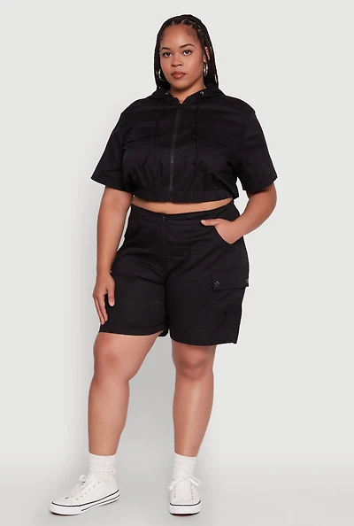 Womens Plus Stylish High Waisted Cargo Shorts, 2X