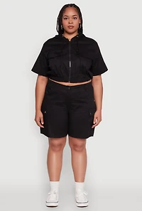 Womens Plus Stylish High Waisted Cargo Shorts,