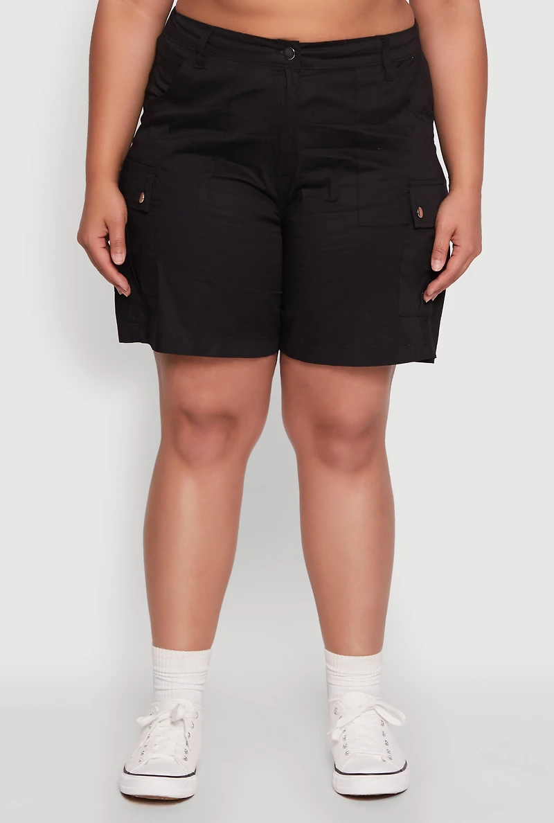 Womens Plus Stylish High Waisted Cargo Shorts,