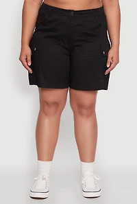 Womens Plus Stylish High Waisted Cargo Shorts,