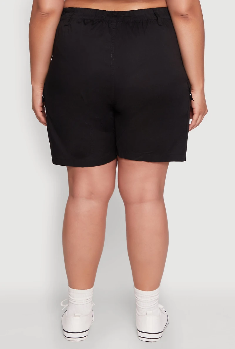 Womens Plus Stylish High Waisted Cargo Shorts,