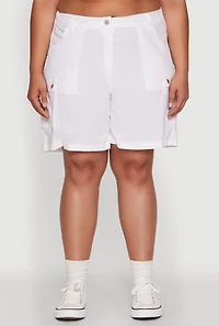 Womens Plus Size Stylish High Waisted Cargo Shorts, White, Size 2X