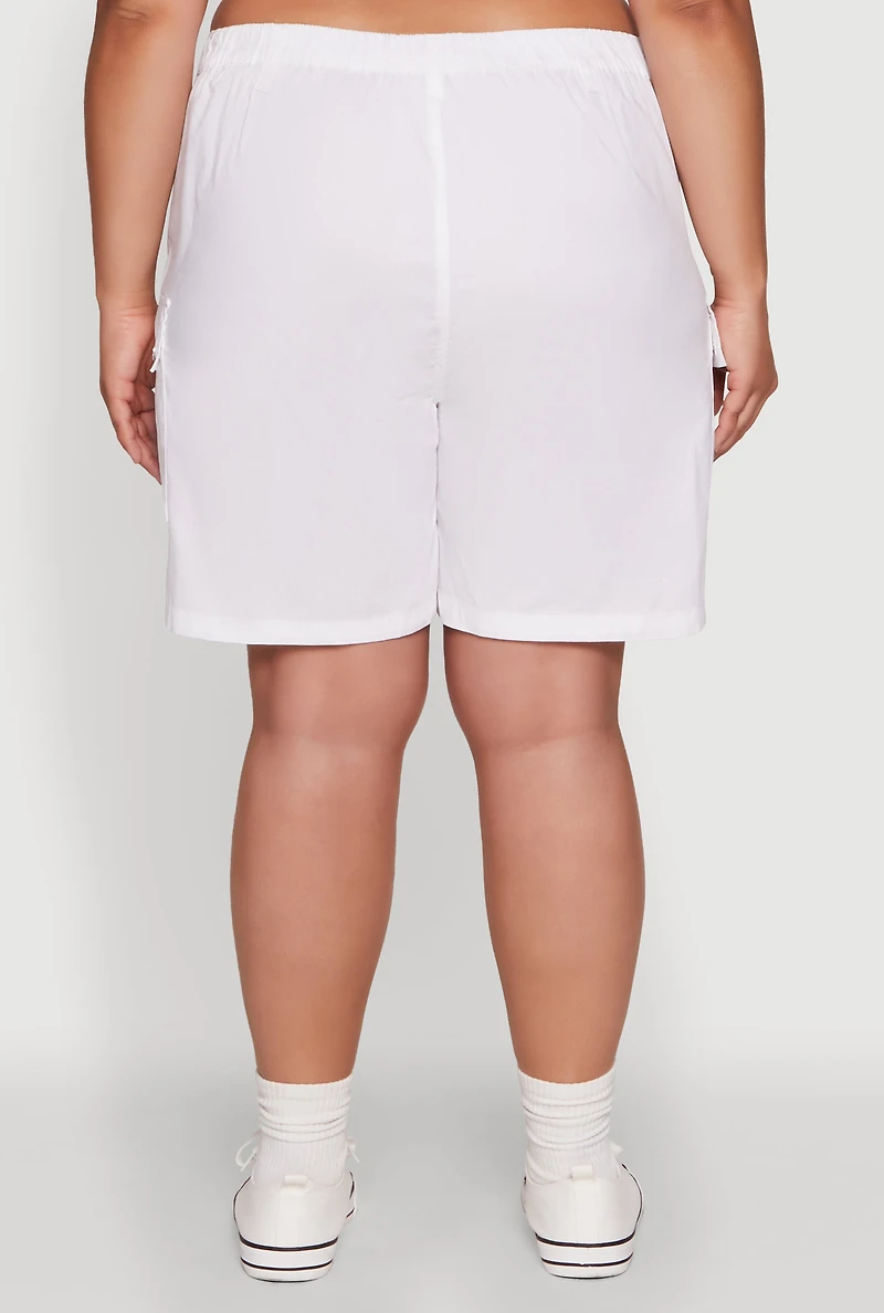 Womens Plus Size Stylish High Waisted Cargo Shorts, White, Size 2X