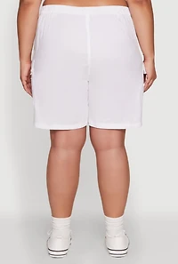 Womens Plus Size Stylish High Waisted Cargo Shorts, White, Size 2X