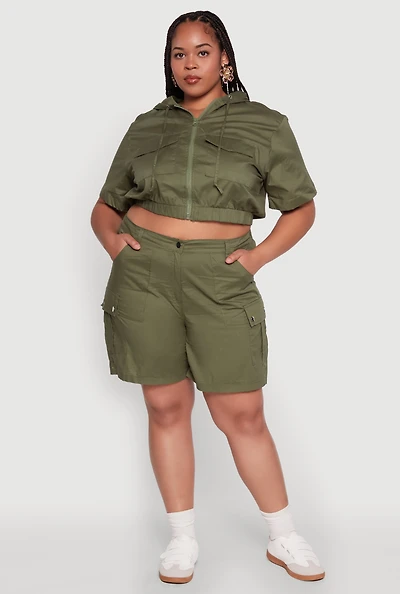 Womens Plus Stylish High Waisted Cargo Shorts, 2X