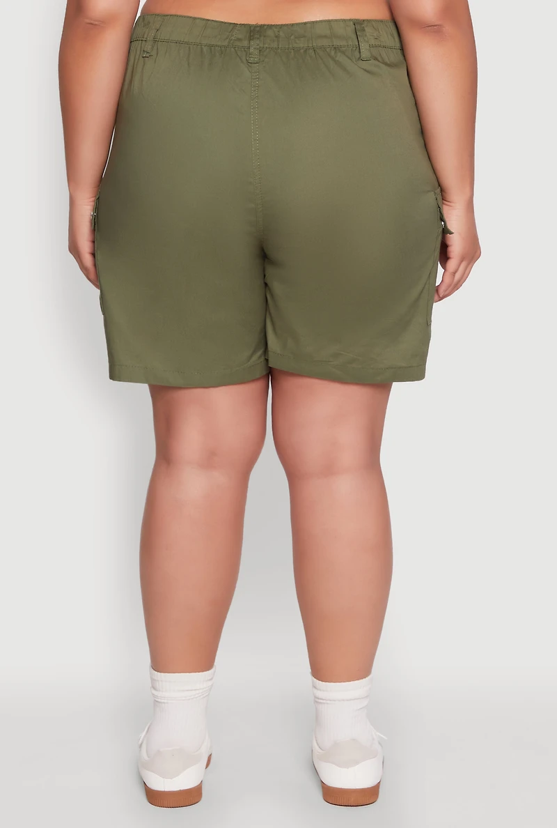 Womens Plus Stylish High Waisted Cargo Shorts, Green,