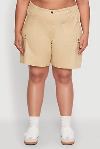 Womens Plus Size Stylish High Waisted Cargo Shorts, Khaki, Size 3X