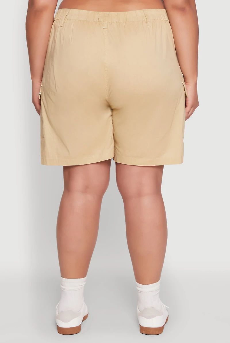 Womens Plus Size Stylish High Waisted Cargo Shorts, Khaki, Size 3X