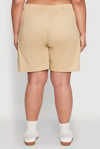Womens Plus Size Stylish High Waisted Cargo Shorts, Khaki, Size 3X