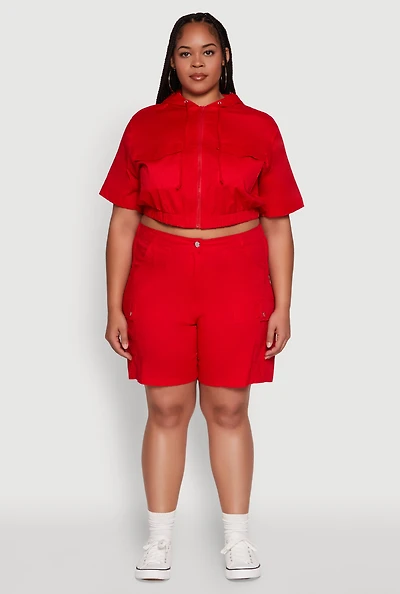 Womens Plus Stylish High Waisted Cargo Shorts,