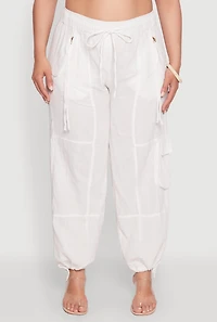 Womens Plus Size Stylish Zip Cargo Pocket Joggers, White, Size 3X