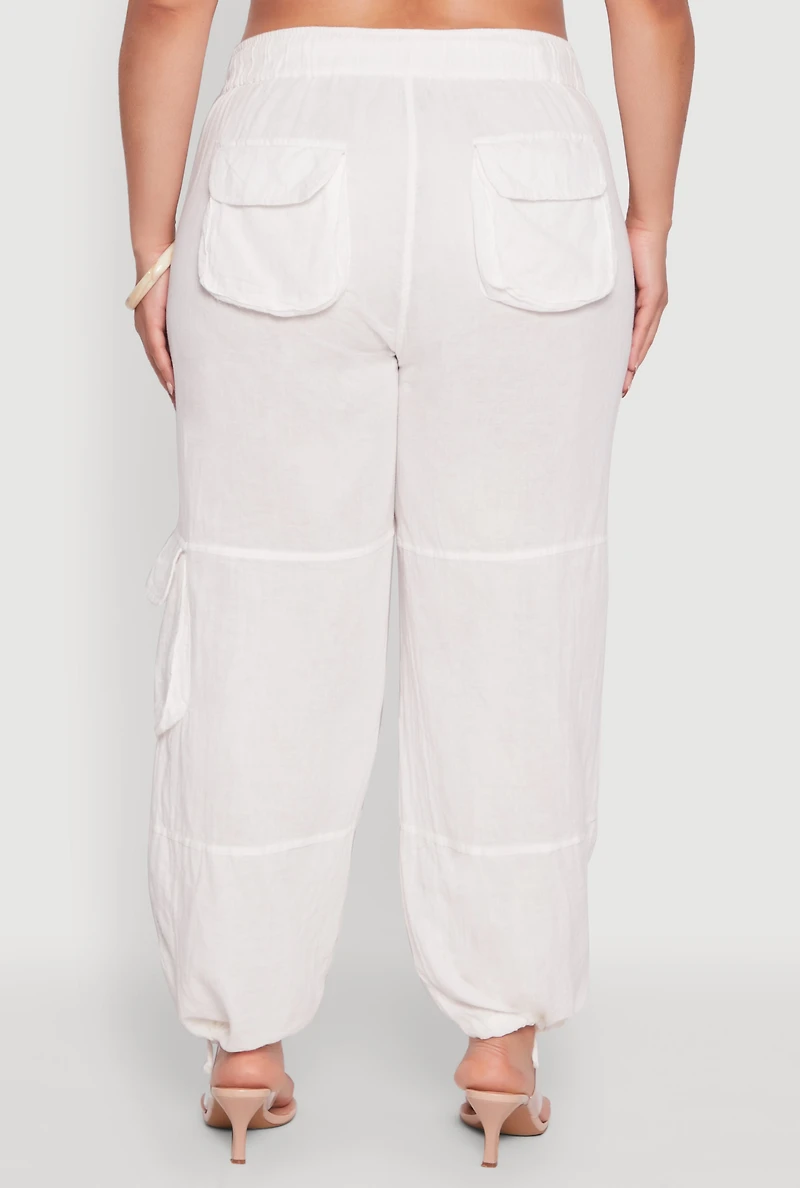 Womens Plus Size Stylish Zip Cargo Pocket Joggers, White, Size 3X
