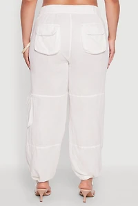 Womens Plus Size Stylish Zip Cargo Pocket Joggers, White, Size 3X