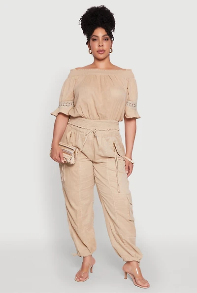 Womens Plus Stylish Zip Cargo Pocket Joggers, 3X