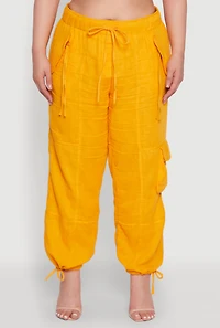 Womens Plus Size Stylish Zip Cargo Pocket Joggers, Yellow, Size 2X