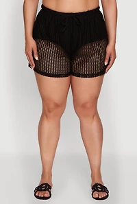 Plus Trendy High Waisted Laser Cut Sheer Shorts