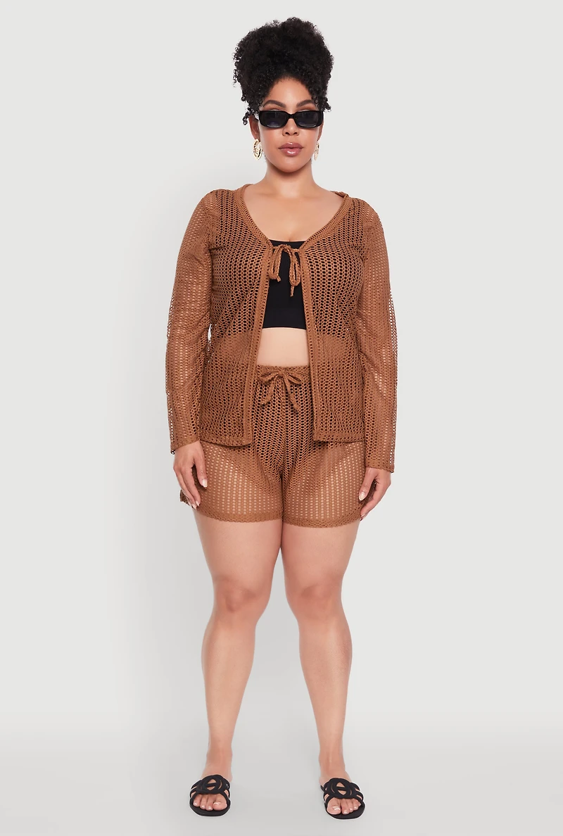 Womens Plus Trendy High Waisted Laser Cut Sheer Shorts, 4X