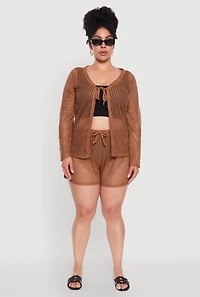 Womens Plus Trendy High Waisted Laser Cut Sheer Shorts, 4X