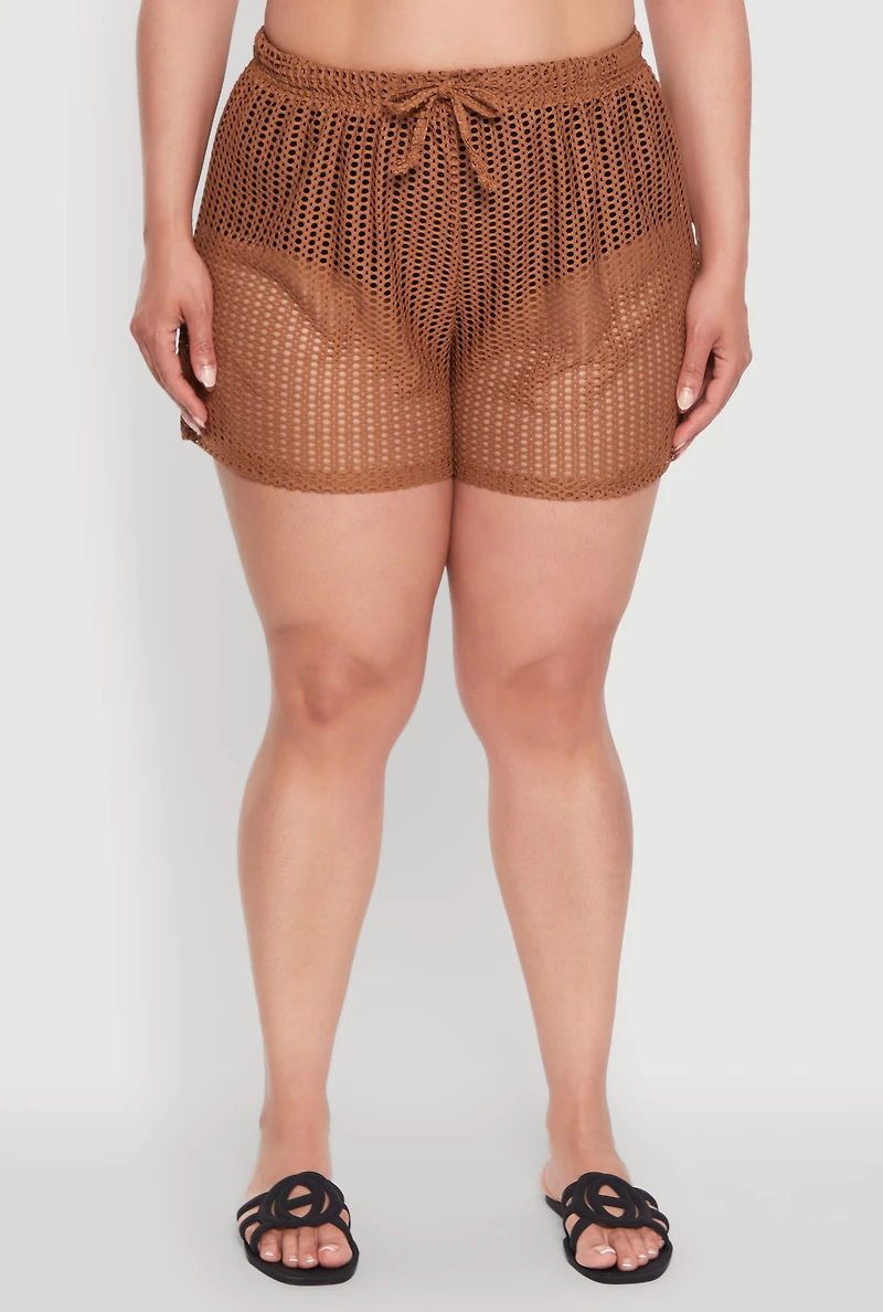 Womens Plus Trendy High Waisted Laser Cut Sheer Shorts, 4X