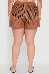 Womens Plus Trendy High Waisted Laser Cut Sheer Shorts, 4X