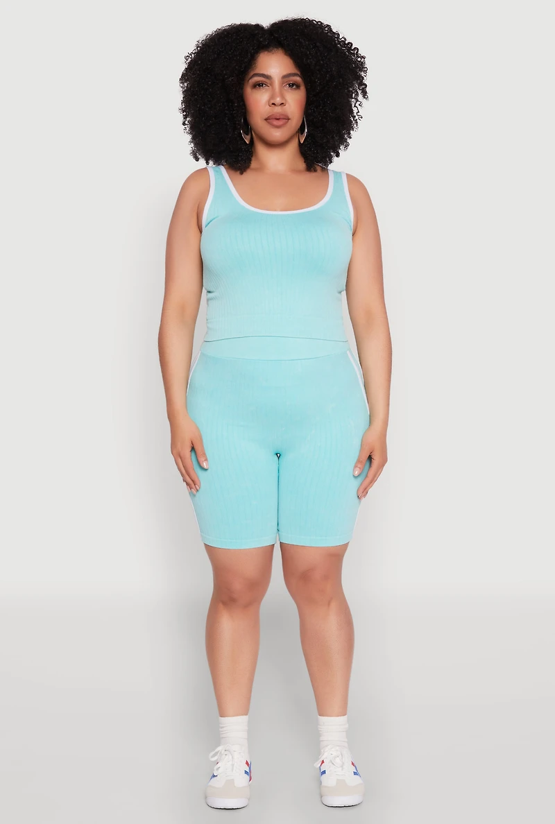 Plus Mineral Wash Contrast Trim Biker Shorts