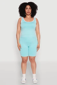 Plus Mineral Wash Contrast Trim Biker Shorts