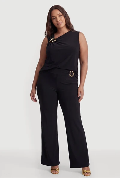Plus Metallic Detail Flare Leg Pants
