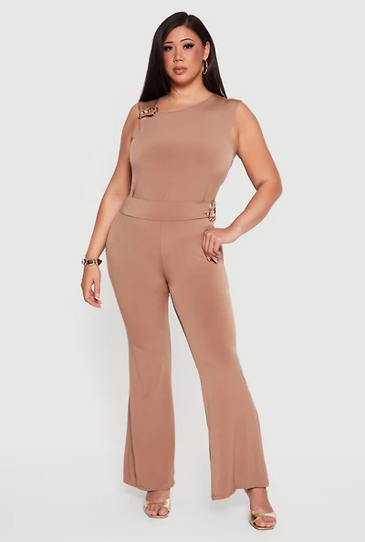 Plus Metallic Detail Flare Leg Pants