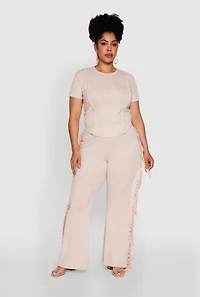 Womens Plus Mineral Wash Pintuck Short Sleeve Top,