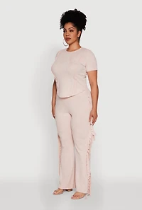 Womens Plus Mineral Wash Pintuck Short Sleeve Top,