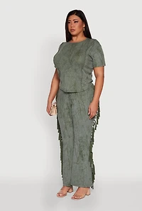 Womens Plus Size Mineral Wash Pintuck Short Sleeve Top, Green, Size 3X