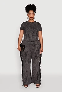 Womens Plus Acid Wash High Waisted Wide Leg Pants, 3X