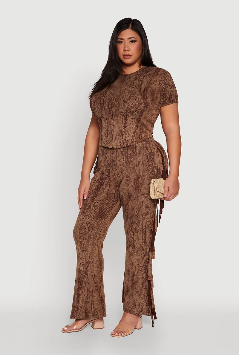 Plus Acid Wash High Waisted Wide Leg Pants