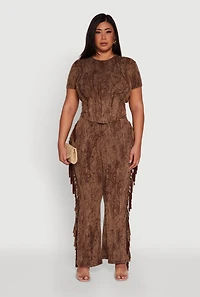 Womens Plus Size Acid Wash High Waisted Wide Leg Pants, Brown, Size 3X