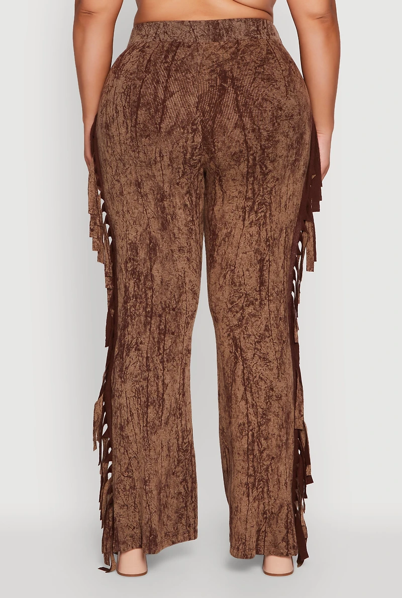 Womens Plus Size Acid Wash High Waisted Wide Leg Pants, Brown, Size 3X