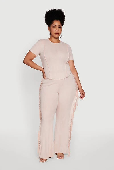 Womens Plus Size Acid Wash High Waisted Wide Leg Pants, Khaki, Size 1X
