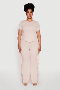 Womens Plus Acid Wash High Waisted Wide Leg Pants,