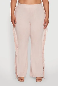 Womens Plus Acid Wash High Waisted Wide Leg Pants,