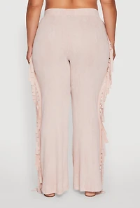 Womens Plus Acid Wash High Waisted Wide Leg Pants,