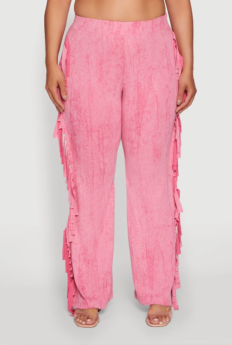 Womens Plus Size Acid Wash High Waisted Wide Leg Pants, Pink, Size 3X