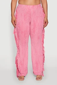 Womens Plus Size Acid Wash High Waisted Wide Leg Pants, Pink, Size 3X